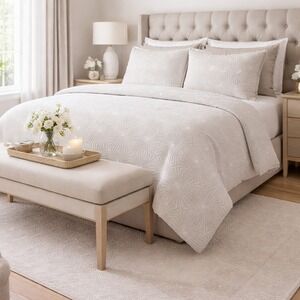 Belle Epoque White Gray Coverlet Set King Airy Cottage Chic Luxury Elegant Cabin